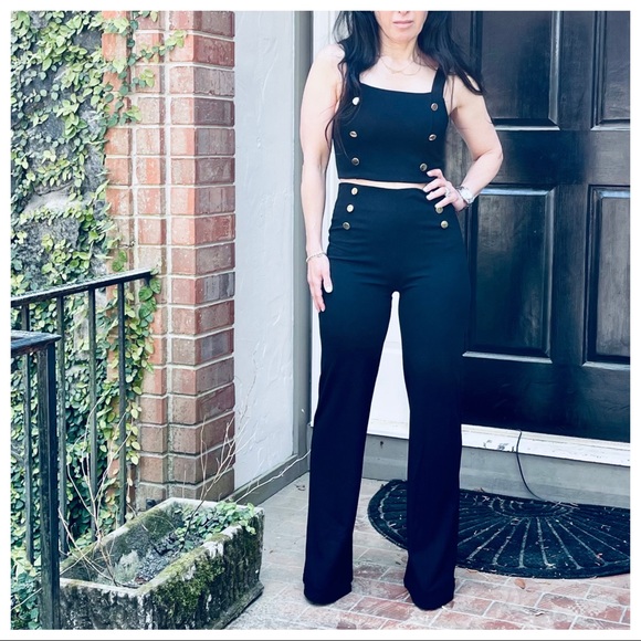 Fabulous sailor style gold buttons wide leg pant - Picture 3 of 8